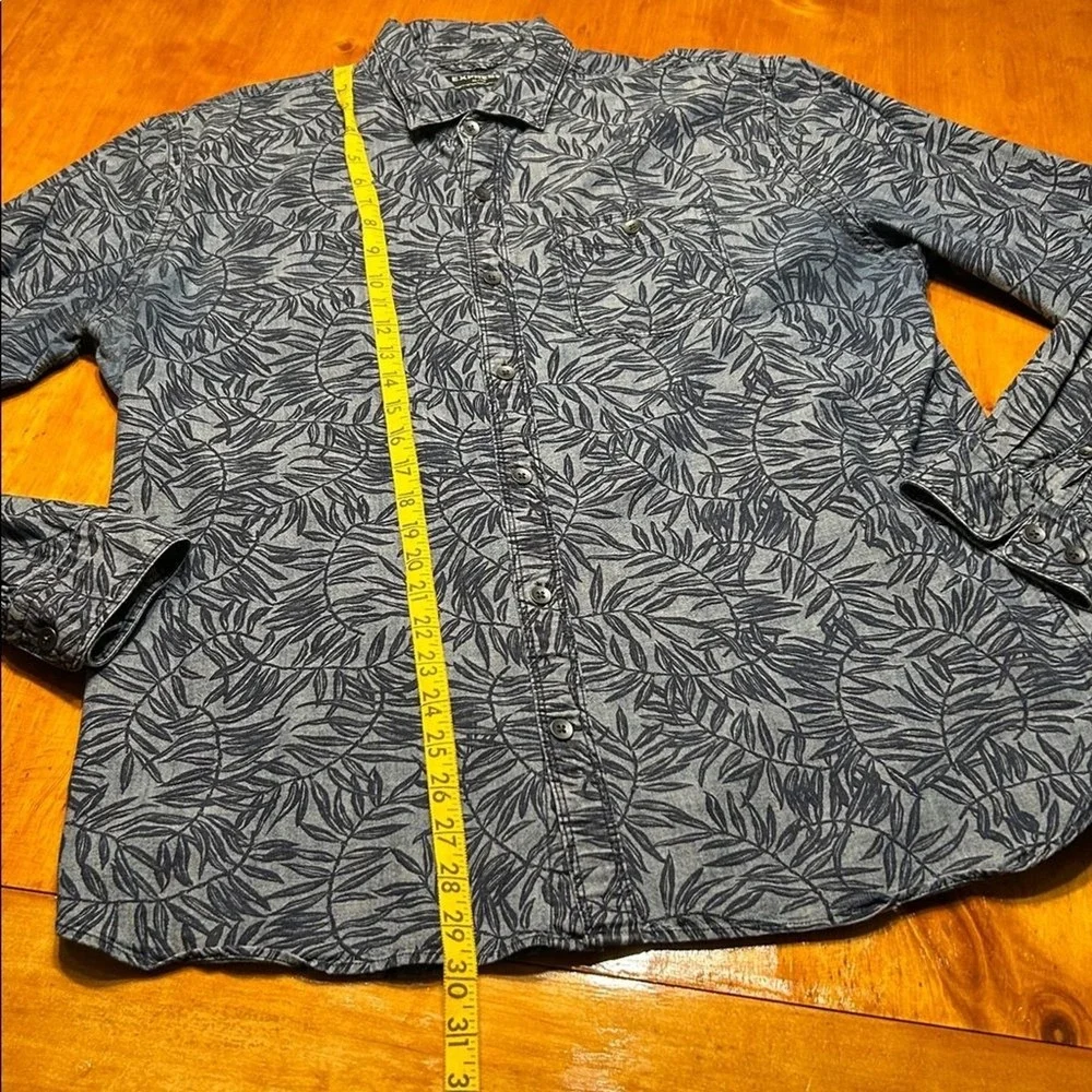 Express Mens Beachy Blue Tropical‎ Leaf Print Cotton Button Up Long Sleeve Shirt